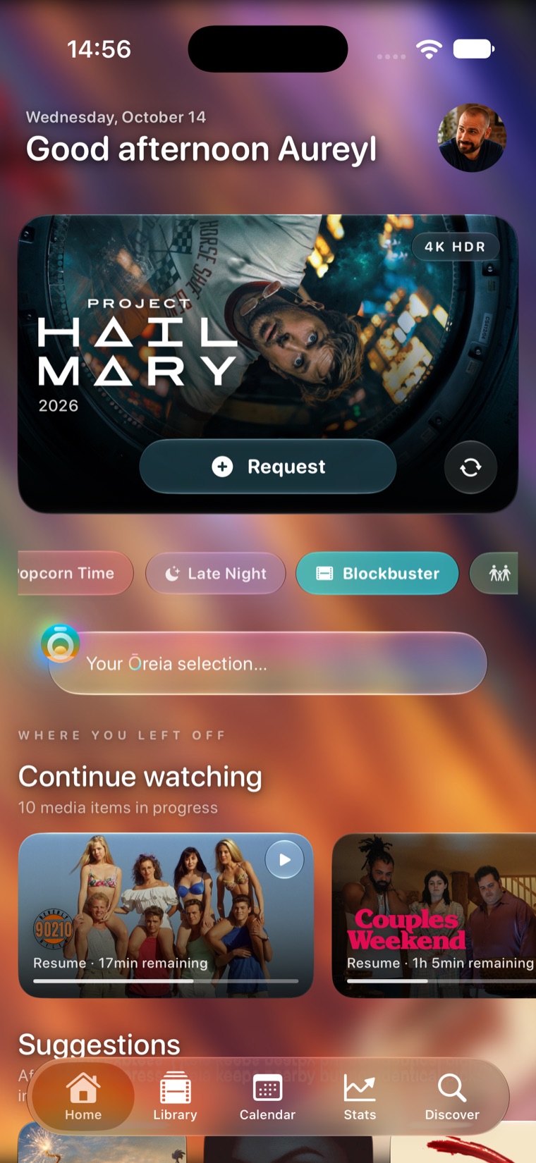 Ōreia home screen featuring Project Hail Mary